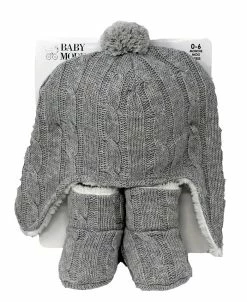 Baby Mode Signature Cable Knit Fleece Lined Baby Hat And Boots