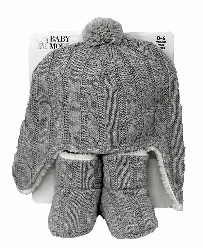 Baby Mode Signature Cable Knit Fleece Lined Baby Hat And Boots