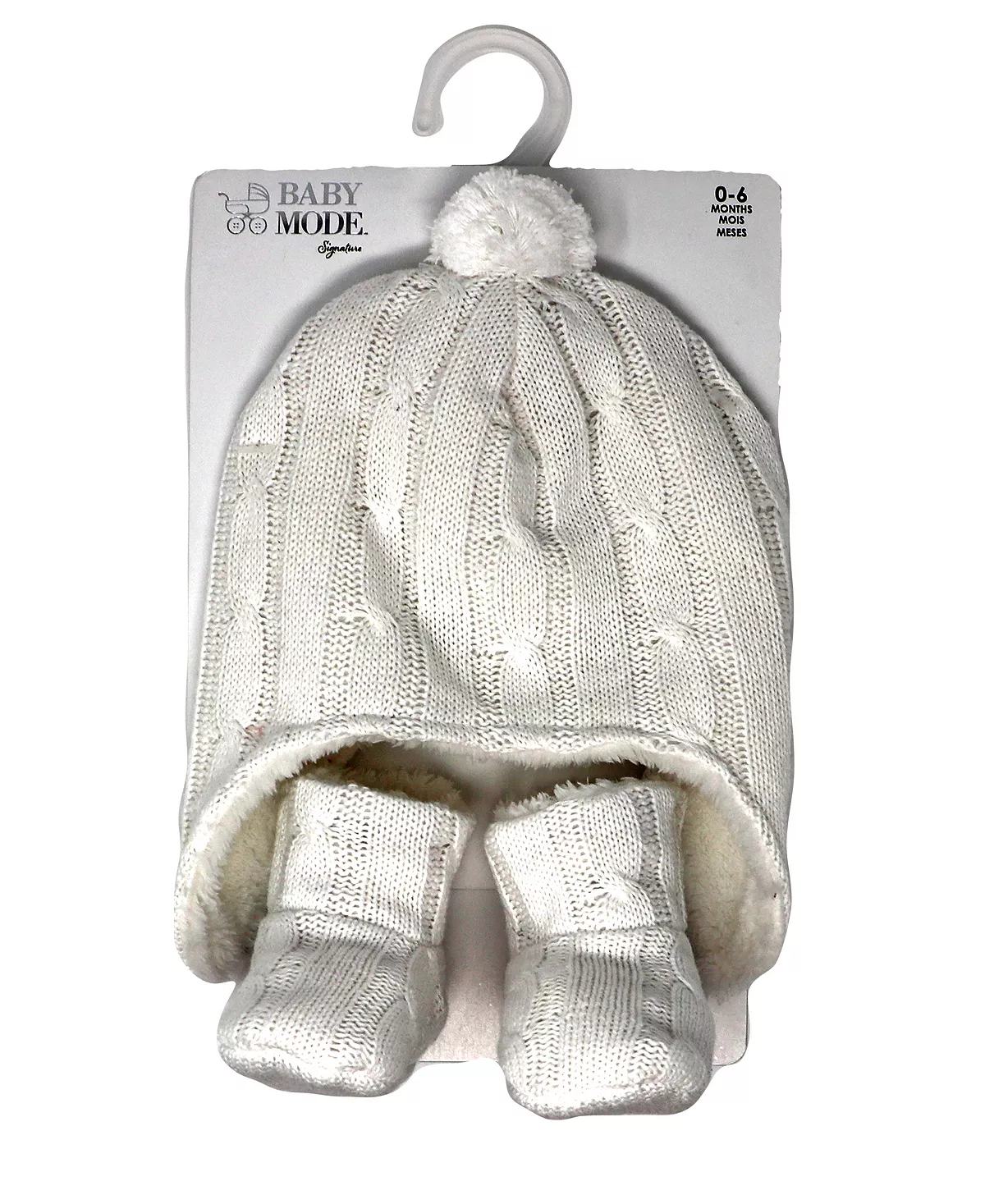 Baby Mode Signature Cable Knit Fleece Lined Baby Hat And Boots - Image 3