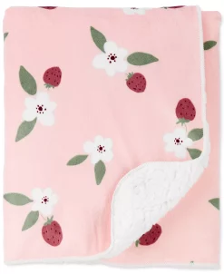 Carter's™ Baby Girls Pink Strawberry Print Blanket With Fleece Lining