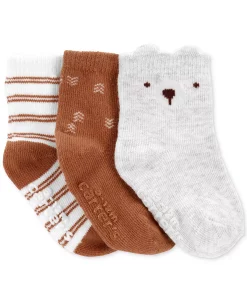 Carter's™ Baby Boy Or Baby Girl Bear Socks With Non Skid Soles, Pack Of 3