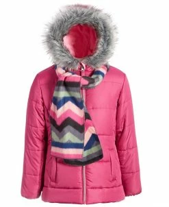 S Rothschild & CO Big Girls Solid Quilted Puffer Jacket And Scarf Set