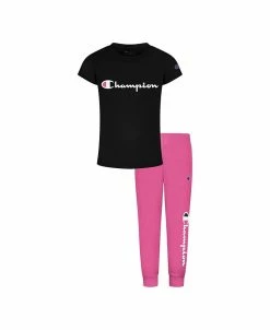 Champion Little Girls Script T-shirt And Fleece Jogger Pants, 2 Piece Set