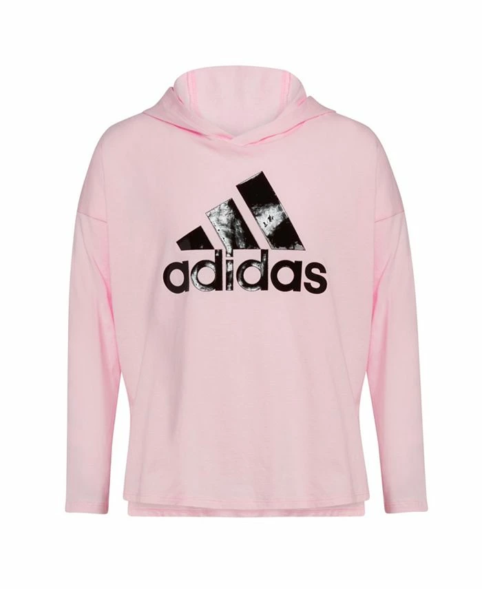 ADIDAS Little Girls Long Sleeve Hooded Curved Hem T-shirt