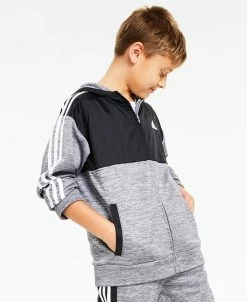 ADIDAS Big Boys Melange Mix Hooded Full-Zip Sweatshirt