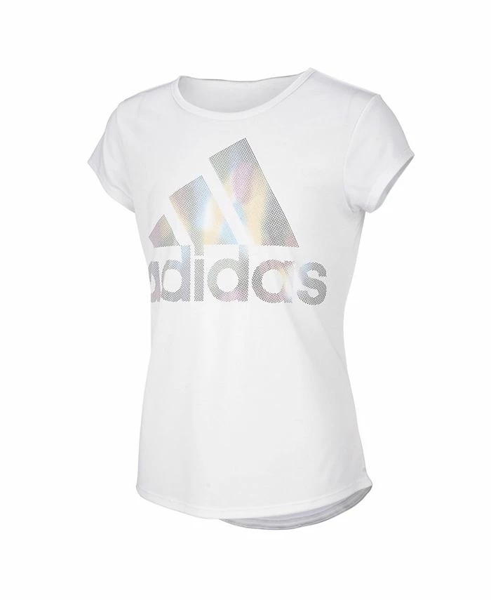 ADIDAS Big Girls Short Sleeve AEROREADY Rainbow Logo Foil T-shirt, Extended Sizes 3 ADIDAS Big Girls Short Sleeve AEROREADY Rainbow Logo Foil T-shirt, Extended Sizes