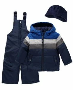 S Rothschild & CO Baby Boys Color Blocked Jacket Snow Bib And Hat, 3 Piece Set