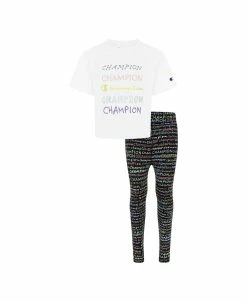Champion Little Girls Boxy T-shirt And All Over Print Leggings, 2 Piece Set