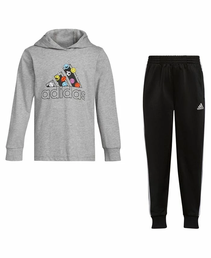 ADIDAS Little Boys Long Sleeve Hooded T-shirt And Joggers, 2 Piece Set