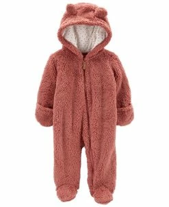 Carter's™ Baby Girls Zip Up Sherpa Pram With Bear Ears, 1 Piece Set