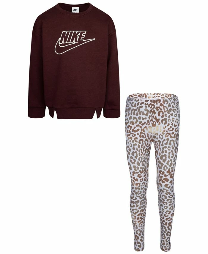 Nike Little Girls Crew Sweater And Leggings, 2 Piece Set