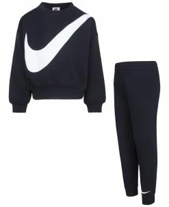 Nike Little Boys Swoosh Essentials Fleece Crew And Joggers, 2 Piece Set