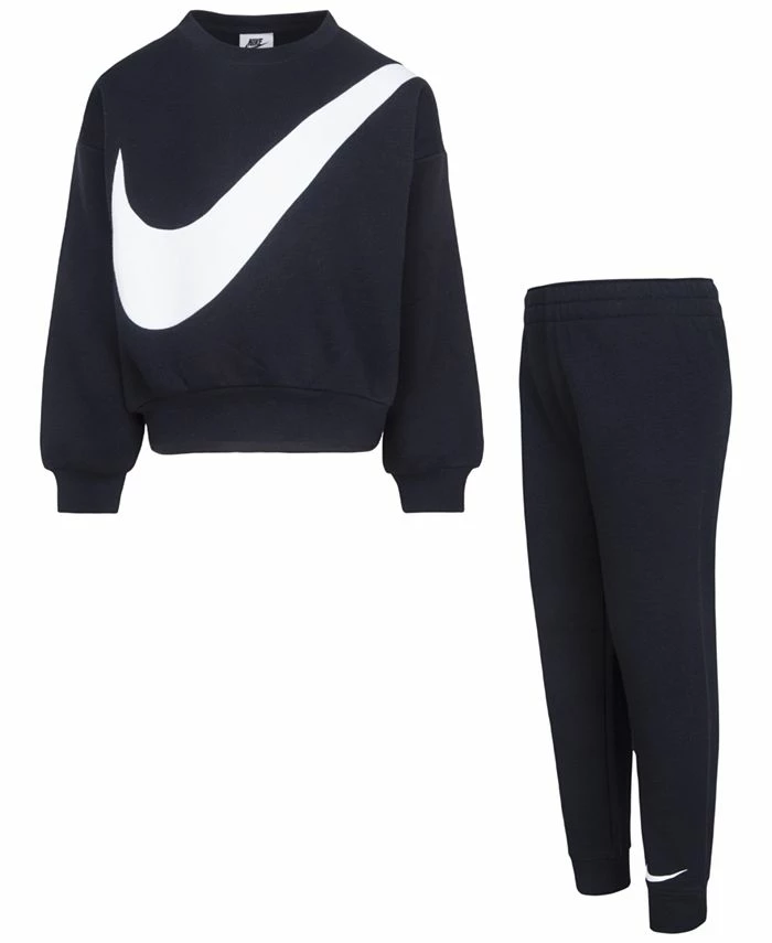Nike Little Boys Swoosh Essentials Fleece Crew And Joggers, 2 Piece Set