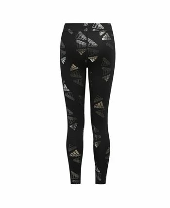 ADIDAS Big Girls Aeroready All Over Print Brand Logo Tights - Image 2