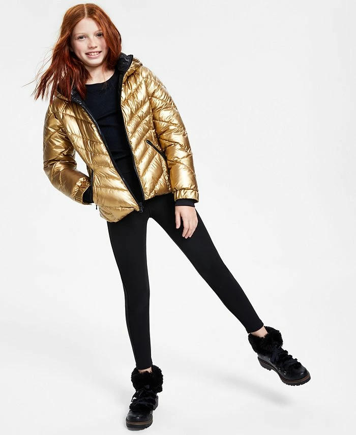 Guess Big Girls Metallic Quilted Hooded Puffer Jacket, Created For Macy’s