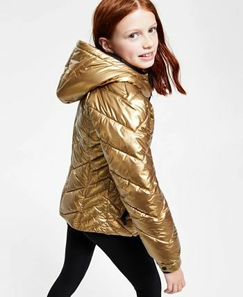 Guess Big Girls Metallic Quilted Hooded Puffer Jacket, Created For Macy’s - Image 3