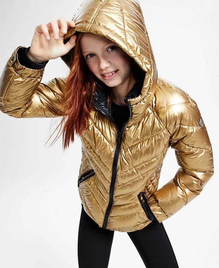 Guess Big Girls Metallic Quilted Hooded Puffer Jacket, Created For Macy’s - Image 4