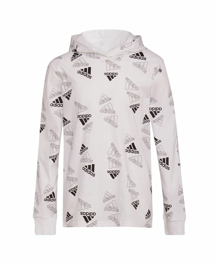 ADIDAS Big Boys Long Sleeve Tubing Badge Of Sport Hooded T-shirt 3 ADIDAS Big Boys Long Sleeve Tubing Badge Of Sport Hooded T-shirt
