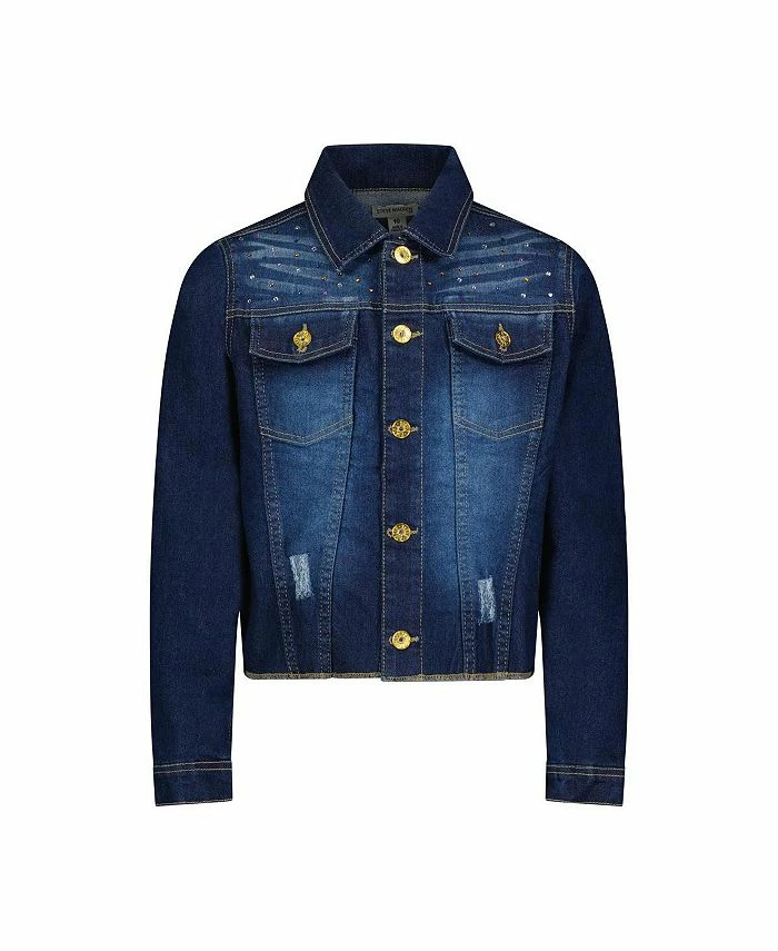 Steve Madden Girl's Studded Distressed Dark Wash Denim Jacket, Kids 3 Steve Madden Girl's Studded Distressed Dark Wash Denim Jacket, Kids