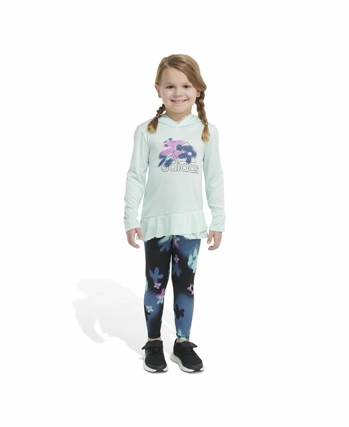 ADIDAS Toddler Girls Long Sleeve Curved Front Hooded Melange Top And Tight, 2 Piece Set - Image 4