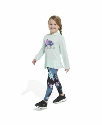 ADIDAS Toddler Girls Long Sleeve Curved Front Hooded Melange Top And Tight, 2 Piece Set - Image 6