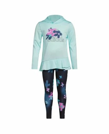 ADIDAS Toddler Girls Long Sleeve Curved Front Hooded Melange Top And Tight, 2 Piece Set - Image 3
