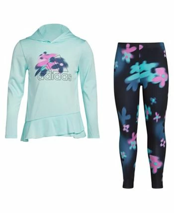 ADIDAS Toddler Girls Long Sleeve Curved Front Hooded Melange Top And Tight, 2 Piece Set - Image 8