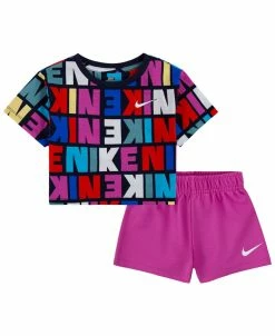 Nike Toddler Girls Short Sleeves T-shirt And Knit Shorts, 2-Piece Set